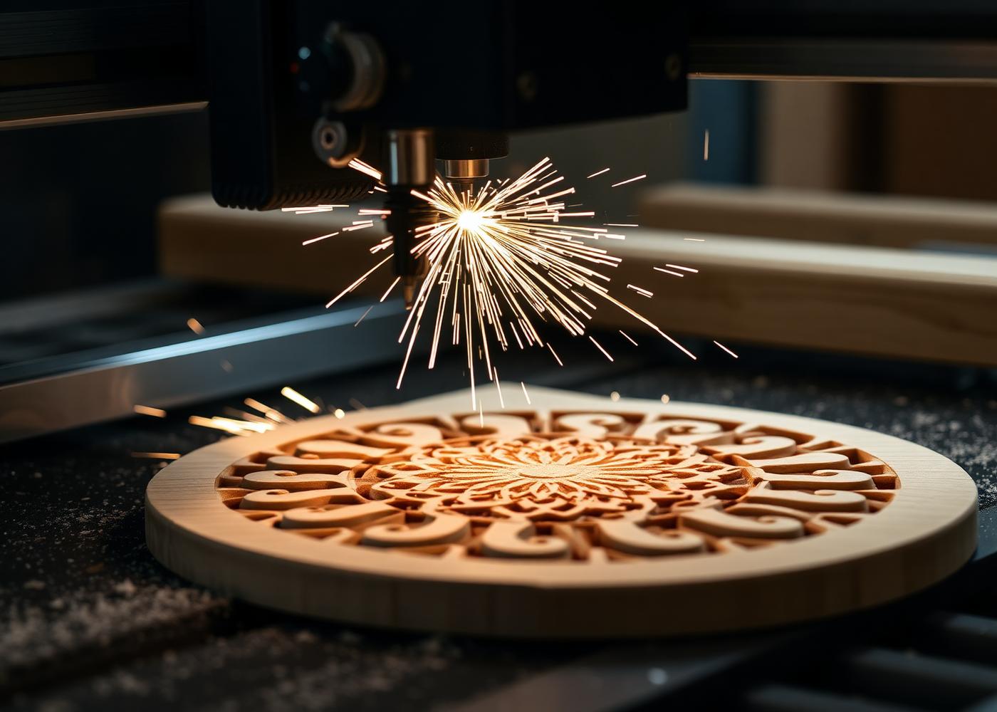 CNC wood cutting machine engraving detailed pattern