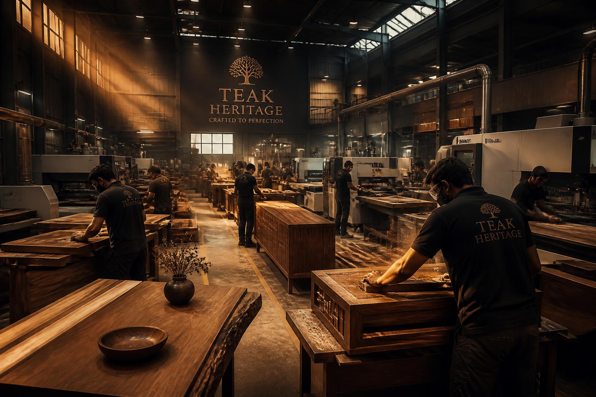 Modern woodworking factory with CNC machines and skilled carpenters
